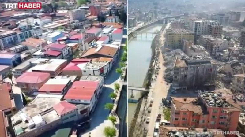 Турецкий город показали с высоты до и после разрушительных землетрясений