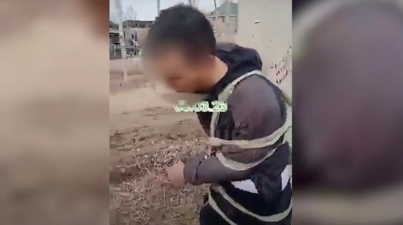 В Кыргызстане грабителя привязали веревками к столбу. ВИДЕО