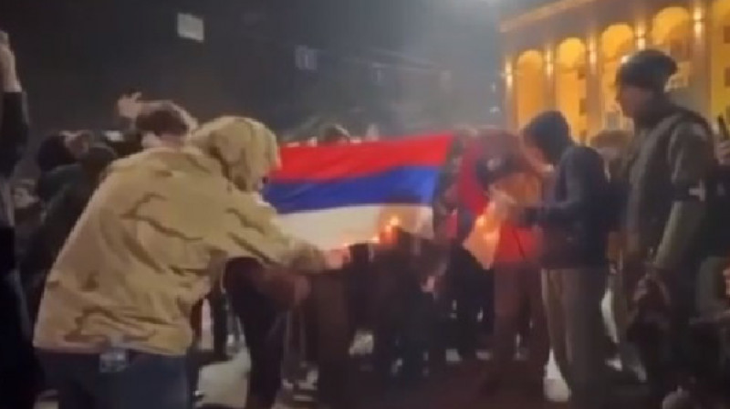 В Тбилиси митингующие сожгли российский флаг