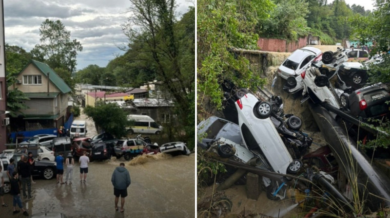 Десятки разбитых авто, покрытые водой дороги: Сочи "тонет" под сильными ливнями. ВИДЕО