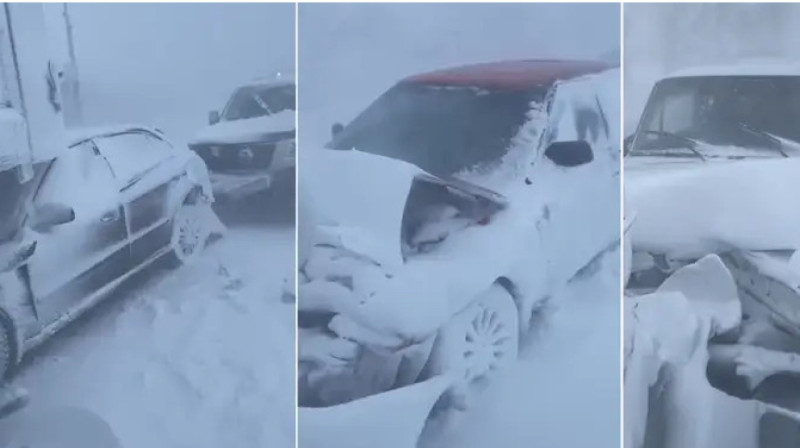 10 машин столкнулись в Костанае из-за сильной метели