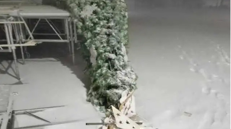 В Лисаковске рухнула главная новогодняя елка