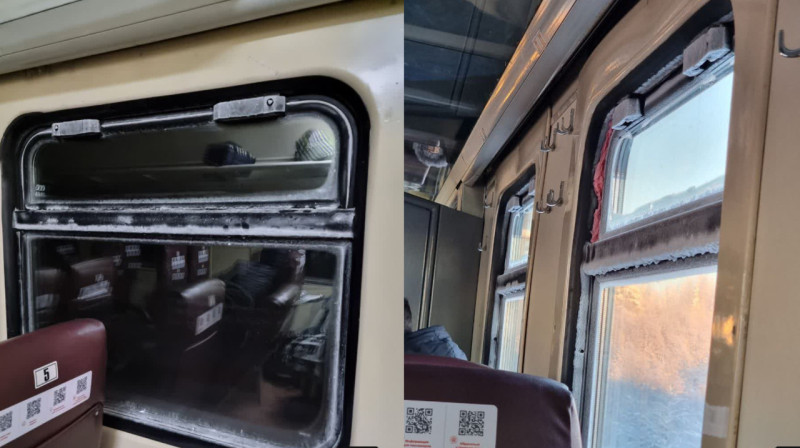 Пассажиры российского поезда целую ночь ехали в обледенелом вагоне