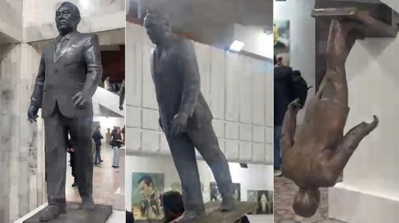 В Алматы представили инсталляцию про падение Назарбаева