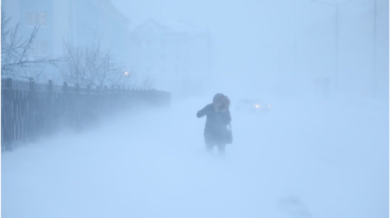 В Астане сильная метель вызвала транспортный коллапс