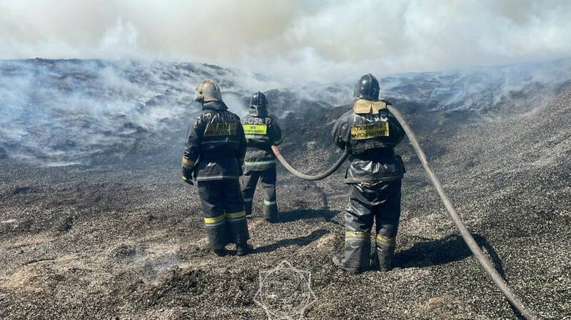 Сухая трава загорелась вдоль одной из трасс возле Астаны