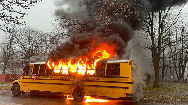 Школьный автобус с детьми загорелся в США