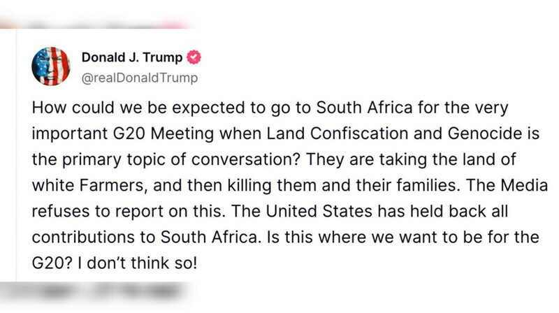 «Геноцид и конфискации»: Трамп отказался ехать на G20 в ЮАР