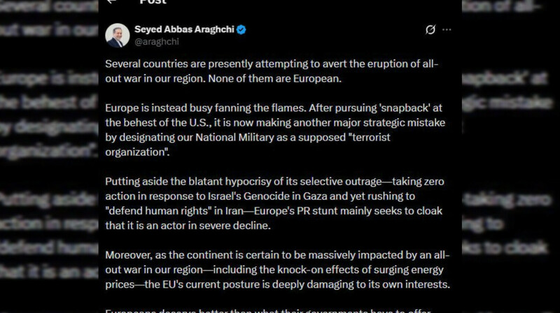 Глава МИД Ирана обвинил Европу в разжигании конфликта на Ближнем Востоке