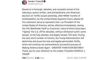 Трамп повысил глобальную пошлину с 10% до 15%