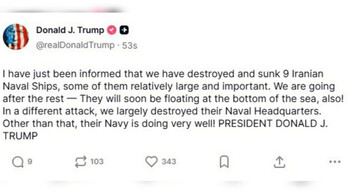 Трамп заявил об уничтожении девяти иранских военных кораблей и штаба ВМС Ирана