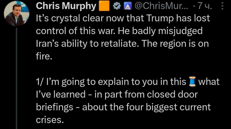 Сенатор Мерфи: Трамп потерял контроль над войной с Ираном