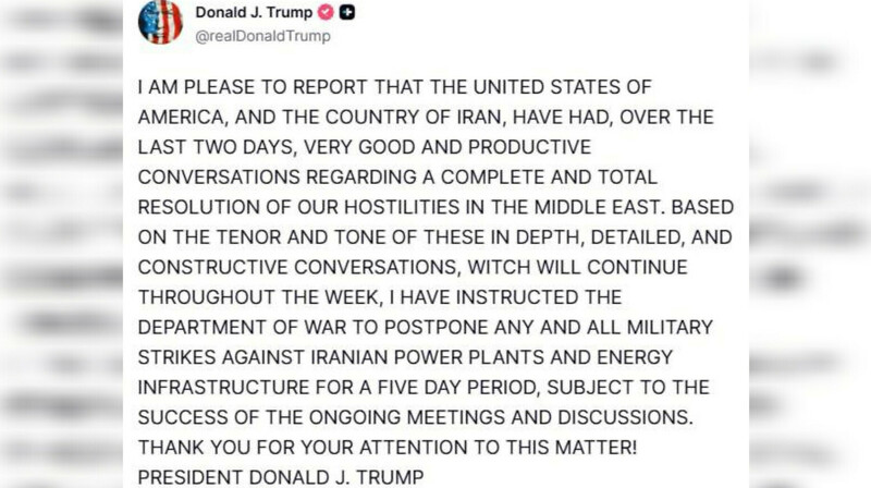 Трамп объявил пятидневное перемирие с Ираном и отложил удары по энергетике