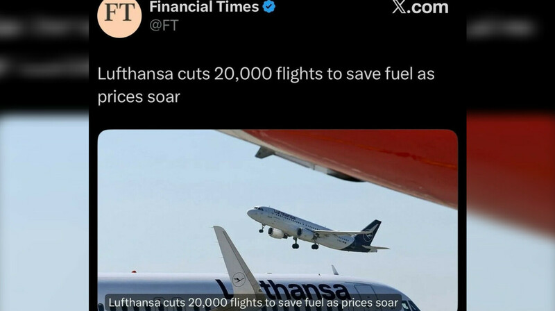 Lufthansa отменит 20 тысяч рейсов из-за нехватки авиатоплива