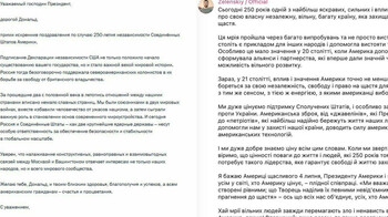 Зеленский и Путин поздравили Трампа с 250-летием независимости США
