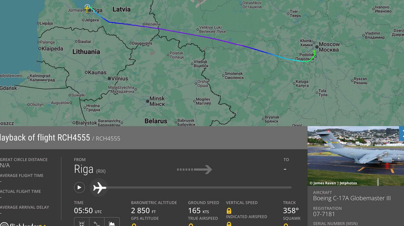 Во Внуково приземлился военный самолет ВВС США Boeing C-17