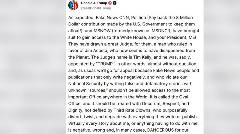 Трамп объяснил запрет CNN, Politico и MSNOW на работу в Белом доме